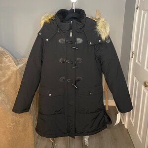 DKNY Active Women's Down Filled Coat Faux Fur Hooded Black Jacket Winter Size S